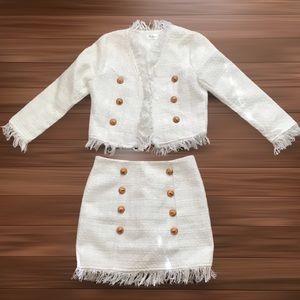 White Tweed Jacket and Skirt Set